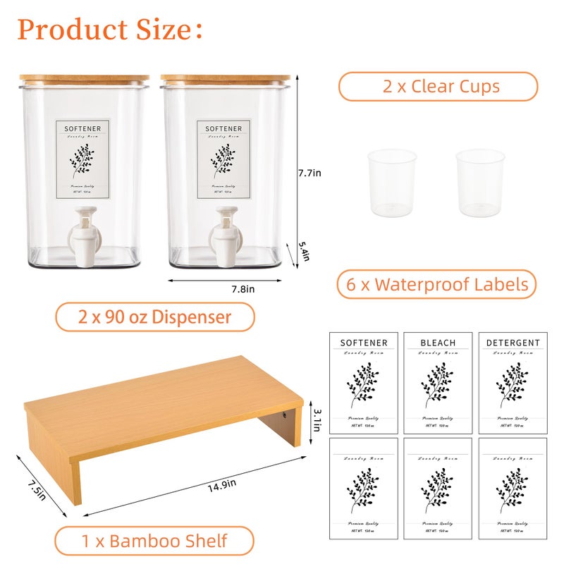 RoleDes Liquid Laundry Detergent Dispenser Set with Shelf and Bamboo Lids for Laundry Room Organization and Storage - 2 Pack 96 oz Laundry Containers for Laundry Soap, Fabric Softener - Image 5